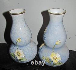 Pair of antique Nippon gourd shaped vases hand painted flowers with gold signed