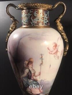 Pair of antique Sevres porcelain urns/Vase/Signed/France C. 1910/Bronze Cloisonné