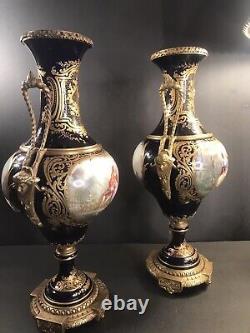 Pair of antique Sevres porcelain urns/Vase/Signed/Gilt bronze/France 1900/Collot