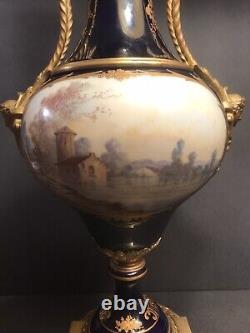 Pair of antique Sevres porcelain urns/Vase/Signed/Gilt bronze/France 1900/Collot