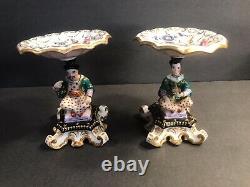 Pair of antique porcelain compote/Tazza/Chinese figural shafts/Old Paris C. 1880