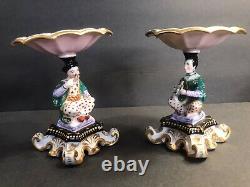 Pair of antique porcelain compote/Tazza/Chinese figural shafts/Old Paris C. 1880