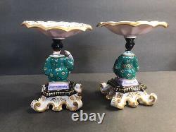 Pair of antique porcelain compote/Tazza/Chinese figural shafts/Old Paris C. 1880