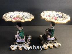 Pair of antique porcelain compote/Tazza/Chinese figural shafts/Old Paris C. 1880