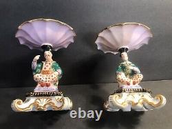 Pair of antique porcelain compote/Tazza/Chinese figural shafts/Old Paris C. 1880