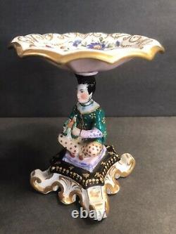 Pair of antique porcelain compote/Tazza/Chinese figural shafts/Old Paris C. 1880