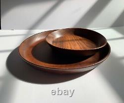 Pair of hand-turned wooden bowls signed W. Frost zebra wood and butternut
