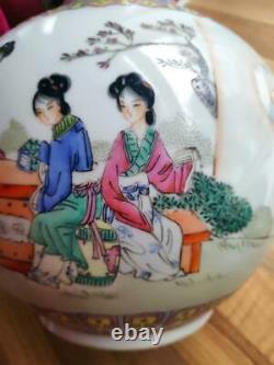 Pair of large Vintage Chinese Famille Rose Porcelain Ball Vases Ex Cond Marked