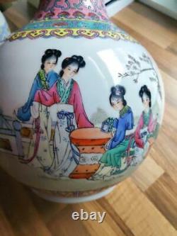 Pair of large Vintage Chinese Famille Rose Porcelain Ball Vases Ex Cond Marked