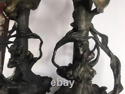 Pair of large antique metal vase/Art Nouveau/Lilies flowers/France C. 1910/Signed