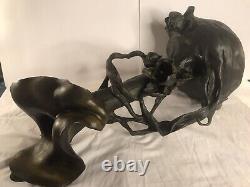 Pair of large antique metal vase/Art Nouveau/Lilies flowers/France C. 1910/Signed