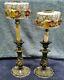 Pair Of Matched Signed Pairpoint Reverse Painted Puffy Antique Lamp Silverplate