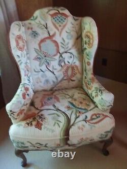 Pair of signed Mary Webb Wood Woodmark Queen Anne wing chairs