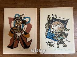 Pair of stencil prints hand signed by Yoshitoshi Mori (1898-1992) 1970s