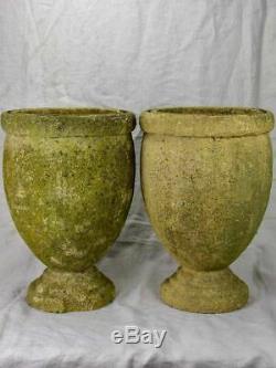 Pair of vintage Italian garden urns signed, cement 18