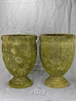 Pair of vintage Italian garden urns signed, cement 18