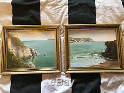 Pair of vintage gilt framed original signed oil paintings Torquay Devon