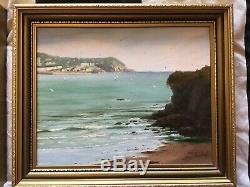 Pair of vintage gilt framed original signed oil paintings Torquay Devon