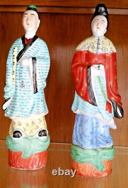 Pair rare Chinese antique signed figurines statues porcelain 12' tall