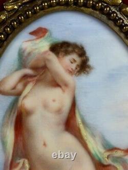 Pair rare antique French Limoges porcelain sconces hand painted signed Nude 1880