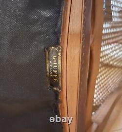 Pair signed Maison Gouffe Paris Louis XV Arm Chairs 1930's Leather Cane Walnut