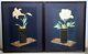 Pair Vintage Japanese Floral Wood Block Prints Bakufu Ohno Signed Matted Framed