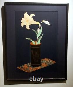 Pair vintage Japanese floral wood block prints Bakufu Ohno signed matted framed