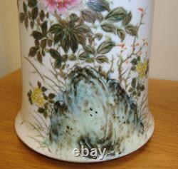 Pair vintage chinese porcelain famille rose vase mark signed flower birds