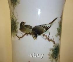 Pair vintage chinese porcelain famille rose vase mark signed flower birds