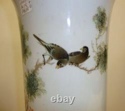 Pair vintage chinese porcelain famille rose vase mark signed flower birds