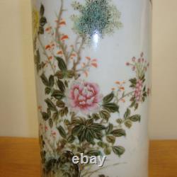 Pair vintage chinese porcelain famille rose vase mark signed flower birds