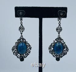 Peruzzi Signed Antique Pair Sterling Silver Blue Lapis Filigree Dangle Earrings