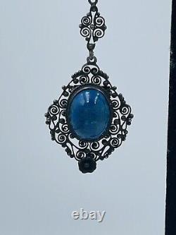 Peruzzi Signed Antique Pair Sterling Silver Blue Lapis Filigree Dangle Earrings