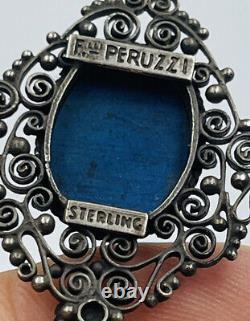 Peruzzi Signed Antique Pair Sterling Silver Blue Lapis Filigree Dangle Earrings