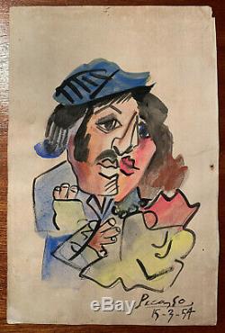 Picasso Watercolour Painting Original Couple Signed