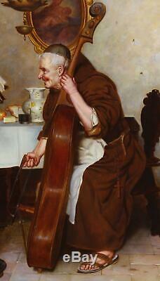 Pietro Lanzoni Genre Italian Antique Oil Painting of a Monk Signed One of Pair