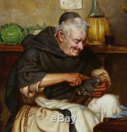 Pietro Lanzoni Genre Italian Antique Oil Painting of a Monk Signed One of Pair