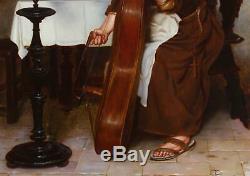 Pietro Lanzoni Genre Italian Antique Oil Painting of a Monk Signed One of Pair