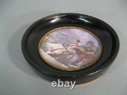 Pleasures Winter Couple Sleigh On Ice Antique Miniature Painted Signed