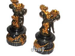 Pr Susse Freres Foundry 19c Paris Bronze & Onyx Candleabra Signed Oudry Scul