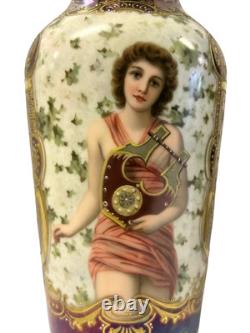 Purple Pair Antique 19c Royal Vienna Vases Signed
