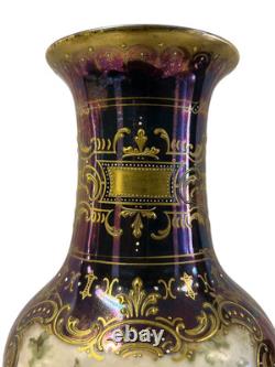 Purple Pair Antique 19c Royal Vienna Vases Signed