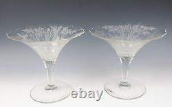 Quality Antique Pair Bohemian Czech Intaglio Engraved Glass Compote Signed Haida
