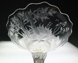 Quality Antique Pair Bohemian Czech Intaglio Engraved Glass Compote Signed Haida