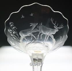 Quality Antique Pair Bohemian Czech Intaglio Engraved Glass Compote Signed Haida