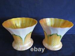 Quezal Art Glass Pulled Feather Light Shades Signed