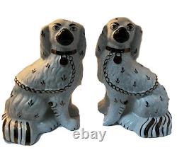 RARE ANTIQUE PAIR STAFFORDSHIRE DOGS WHITE COPPER MADE IN ENGLAND 19th SIGNED
