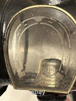 RARE Antique Pair Carriage Buggy Automobile Lanterns Lamps Horseshoe Signed