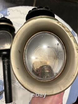 RARE Antique Pair Carriage Buggy Automobile Lanterns Lamps Horseshoe Signed