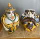 Rare Antique Pair Of Apothecary Jars Majolica Italian Faces -hand Signed
